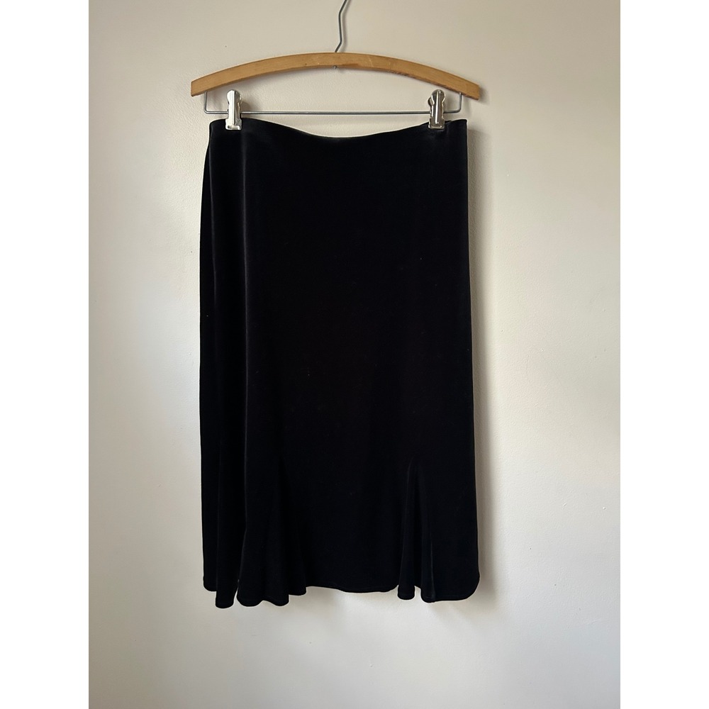 VTG Linda Leal Black Velvet Skirt Side Slit‎ Midi  Whimisgoth Glam Holiday  M